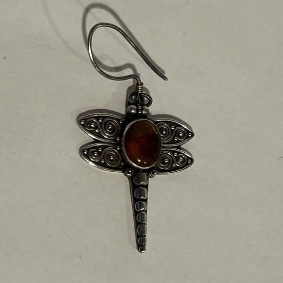 Dragonfly Silver and Amber Earrings - Picture 4 of 8